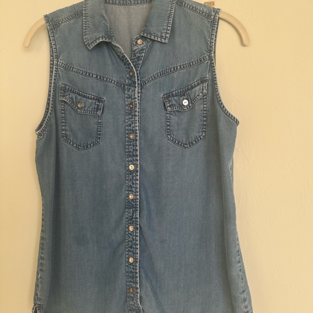 BEBE Denim Sleeveless Button-Up Shirt